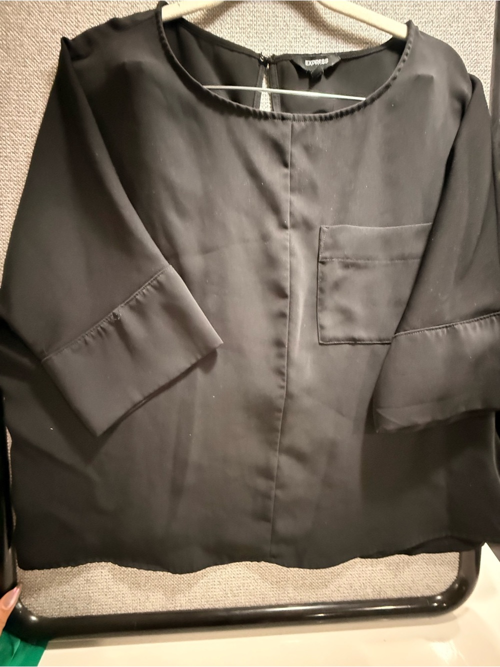 Express Black Scoop Neck Blouse with Front Pocket
